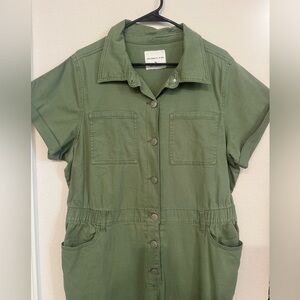 Celebrity Pink Green Button-Up Jumpsuit